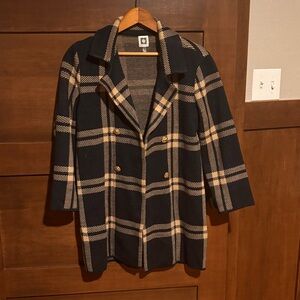 Anne Klein Black and Tan Plaid Pea Coat
